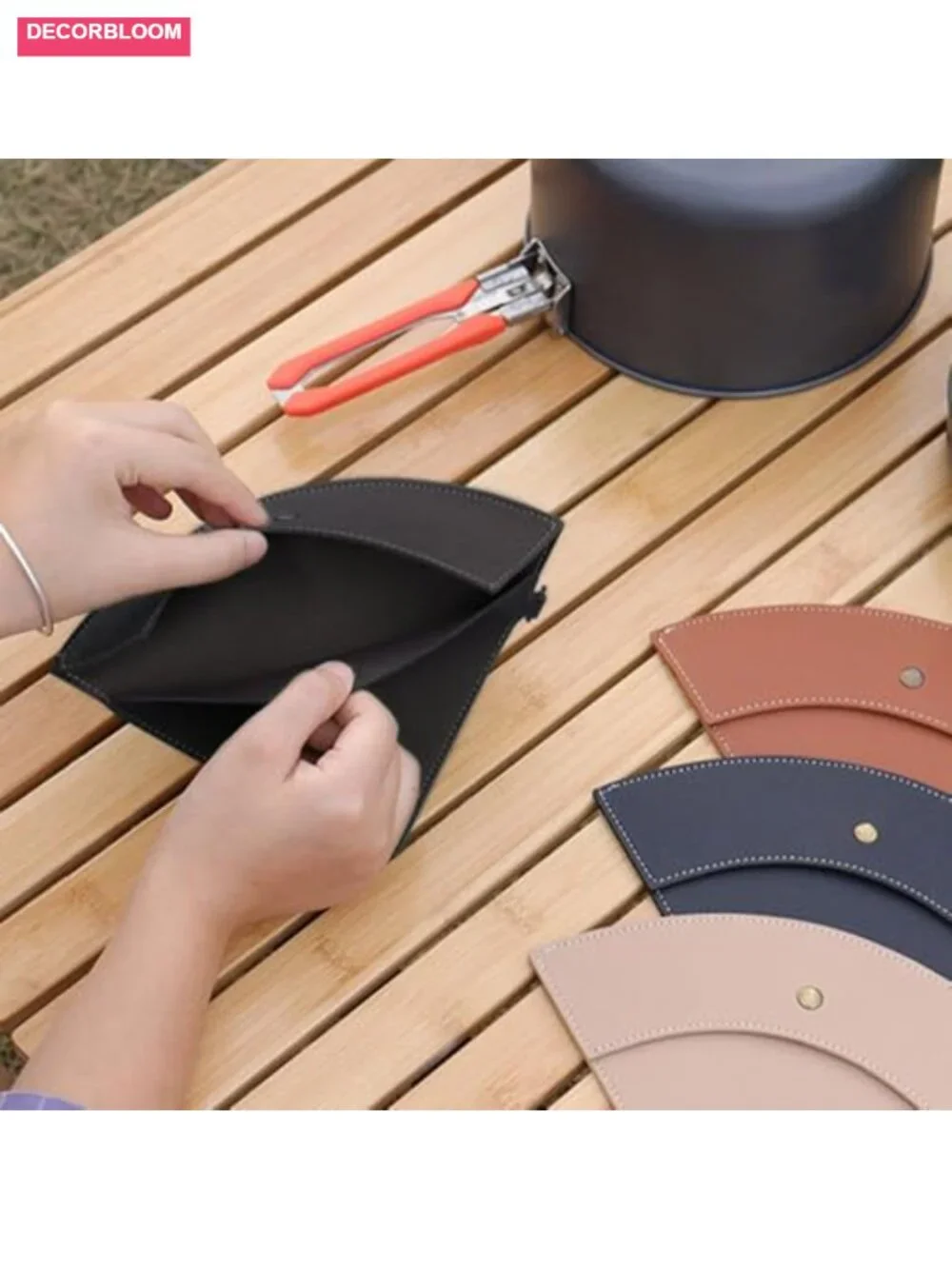 Portable Coffee Filter Holder Bag with Hook, PU Leather, Waterproof, for